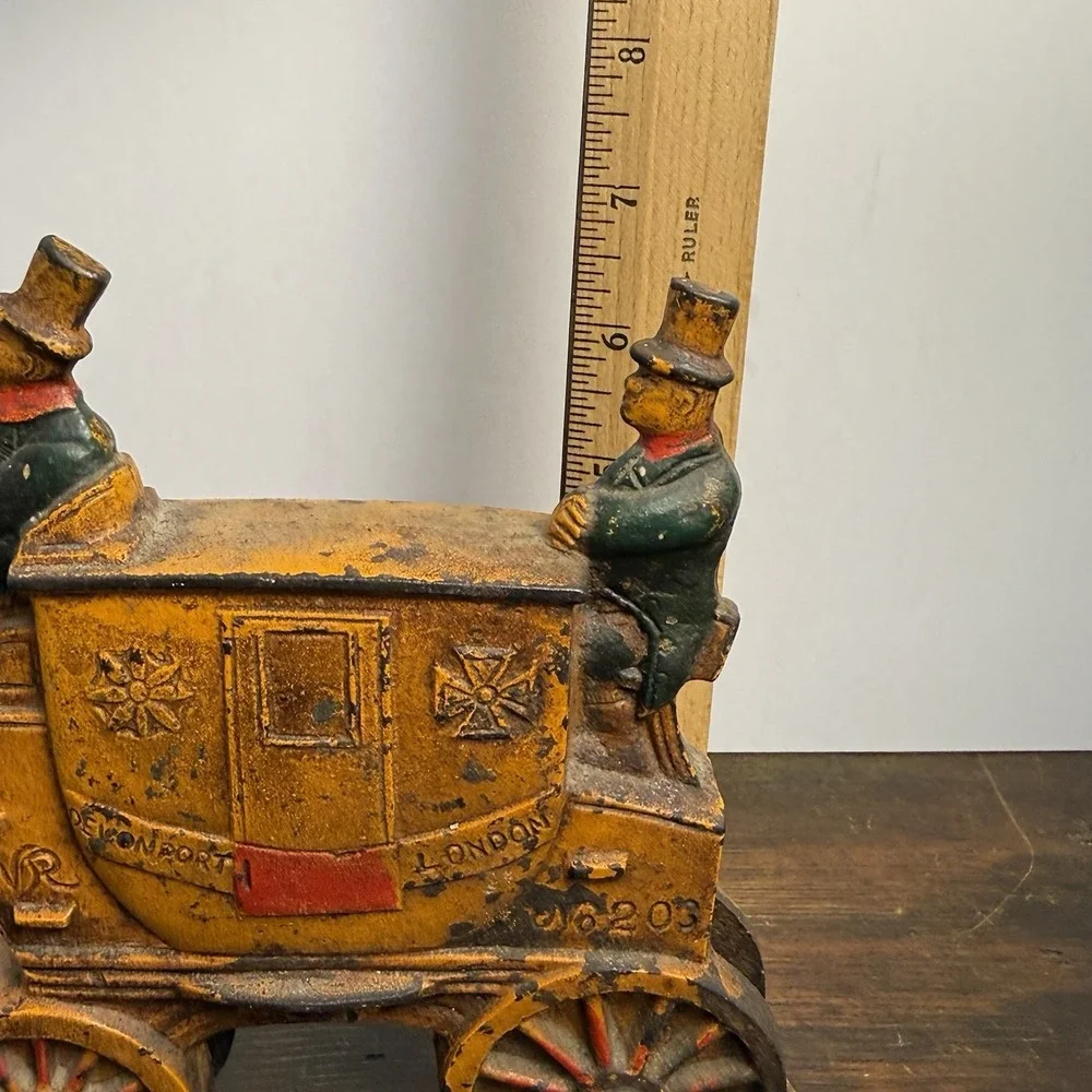 Antique 1930s Royal Mail London Coach Painted Cast Iron Doorstop‎ Double Sided.